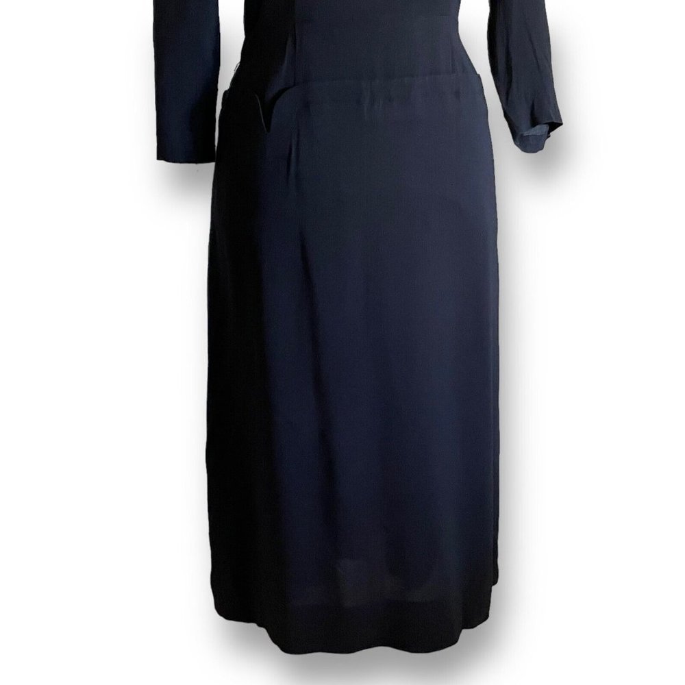 Vintage 40s Womens Dress Volup 32" Waist Black Rayon Femme Fatale Vamp Witchcore - Picture 9 of 16